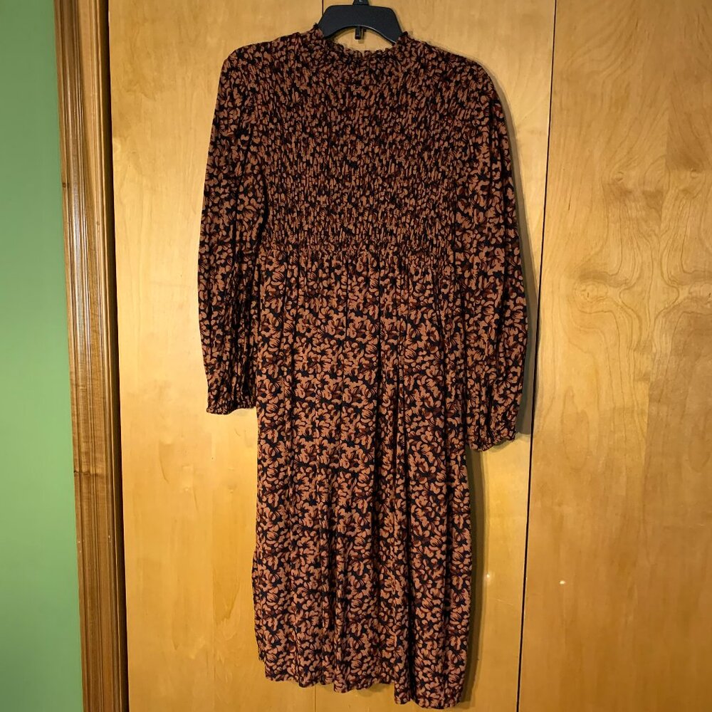 A New Day Smocked Cottage-core Rust and Navy dress, size Large - Picture 2 of 7